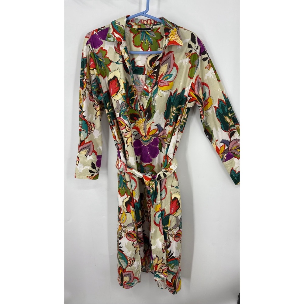 Natori Sayuri Long Sleeve Cotton Poplin oversized floral print Shirtdress S